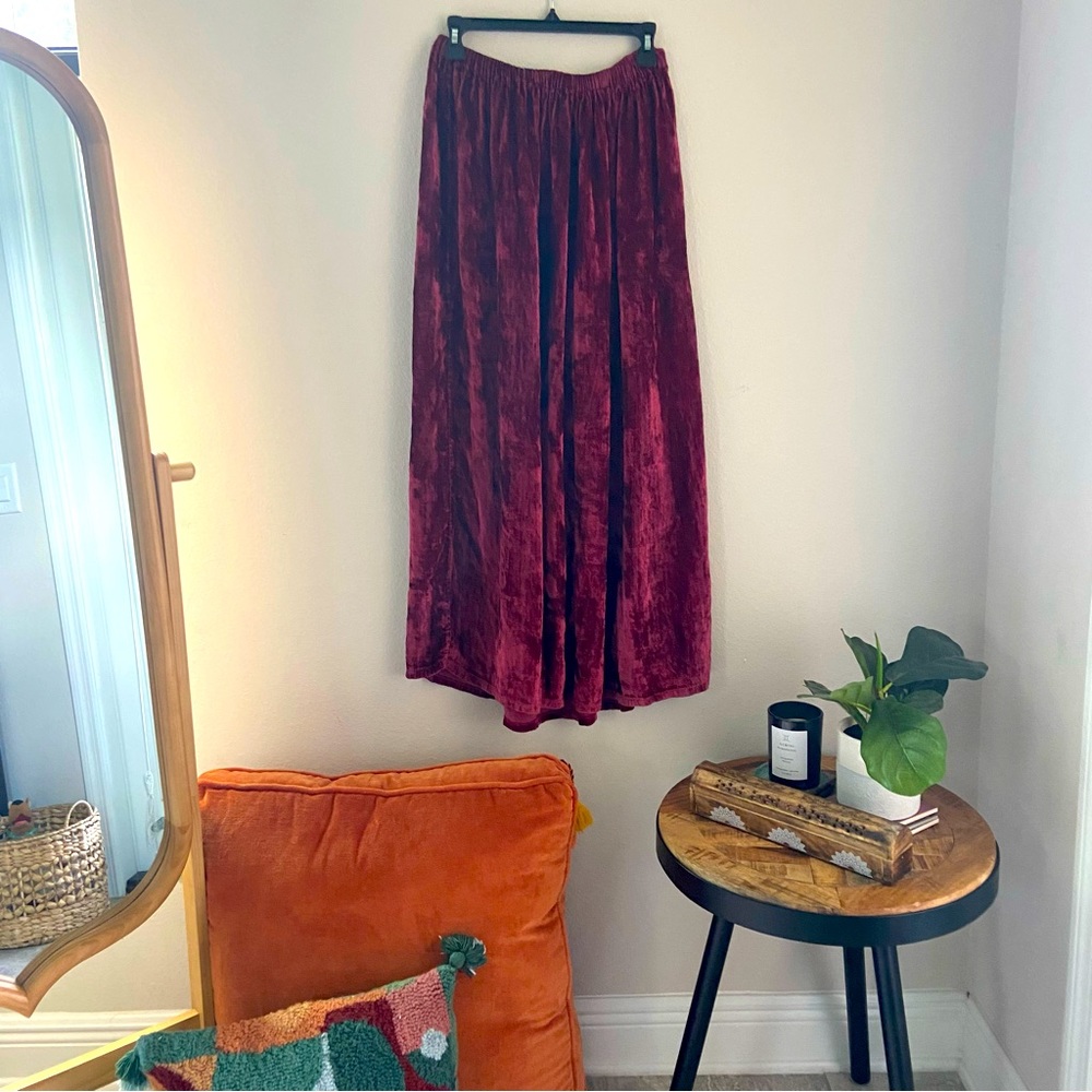 Burgundy Crushed Velvet Floor Length Skirt